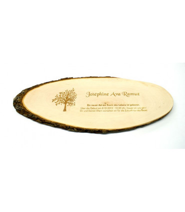 Rindenbrett oval, natur, ca. 500 x 210 x 20 mm, Zur Geburt