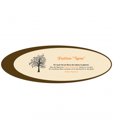 Rindenbrett oval, natur, ca. 500 x 210 x 20 mm, Zur Geburt