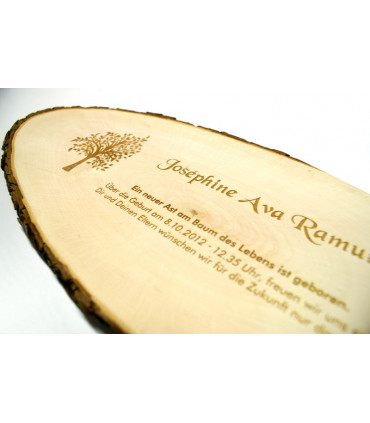 Rindenbrett oval, natur, ca. 500 x 210 x 20 mm, Zur Geburt