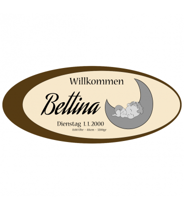 Rindenbrett oval - Willkommen Knabe, natur, ca. 340 bis 370 x 170 x 15 mm