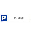 Parkplatzbeschriftung P mit ind. Logo, Grösse 410 x 100 mm